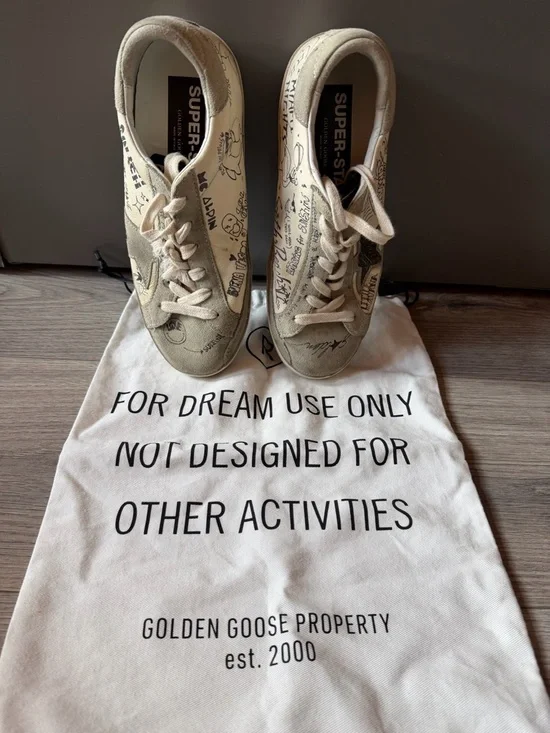 Golden Goose Beige/White Hand-Drawn Superstar Sneakers. Miami nights. - Picture 1 of 4